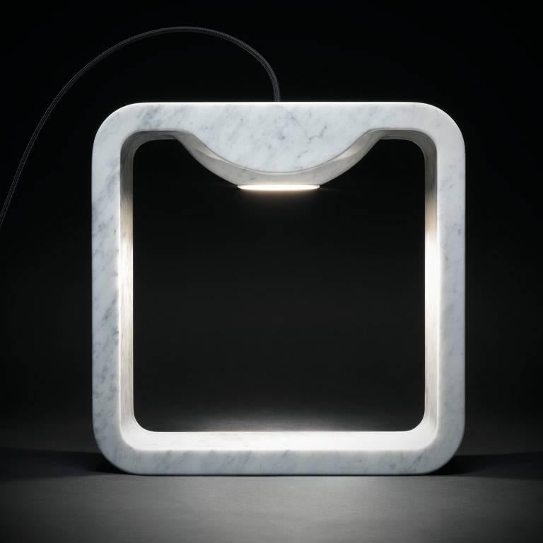 Italian Quattrolati Carrara Marble Table Lamp by Hisham Kulhanek For Sale