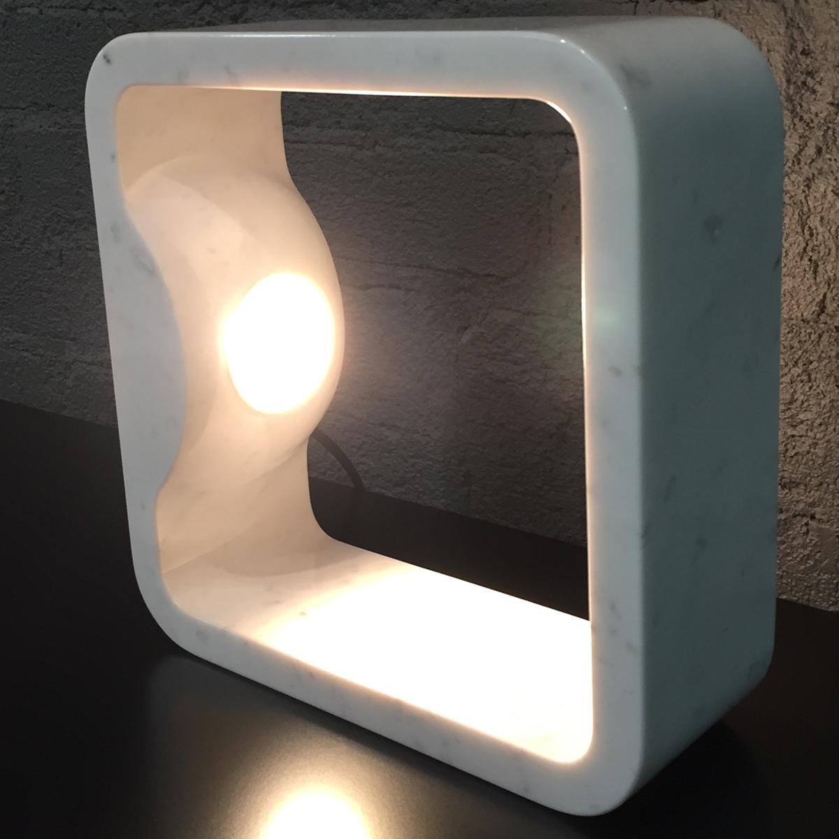 Contemporary Quattrolati Carrara Marble Table Lamp by Hisham Kulhanek For Sale