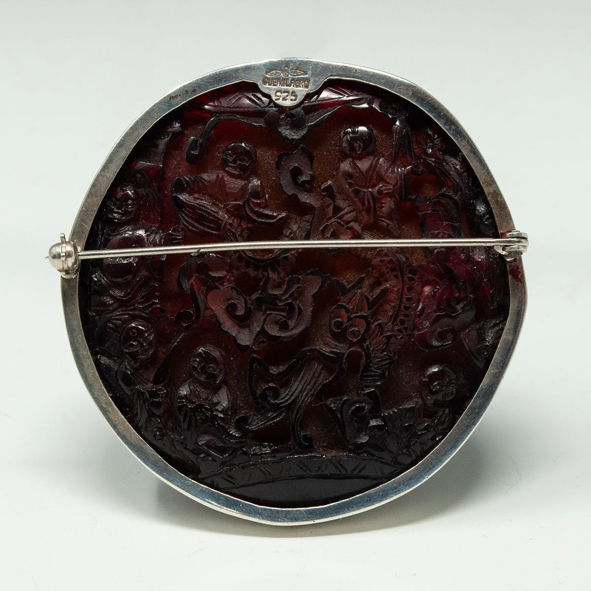 Artisan Que Milagros Silver and Cinnabar Brooch