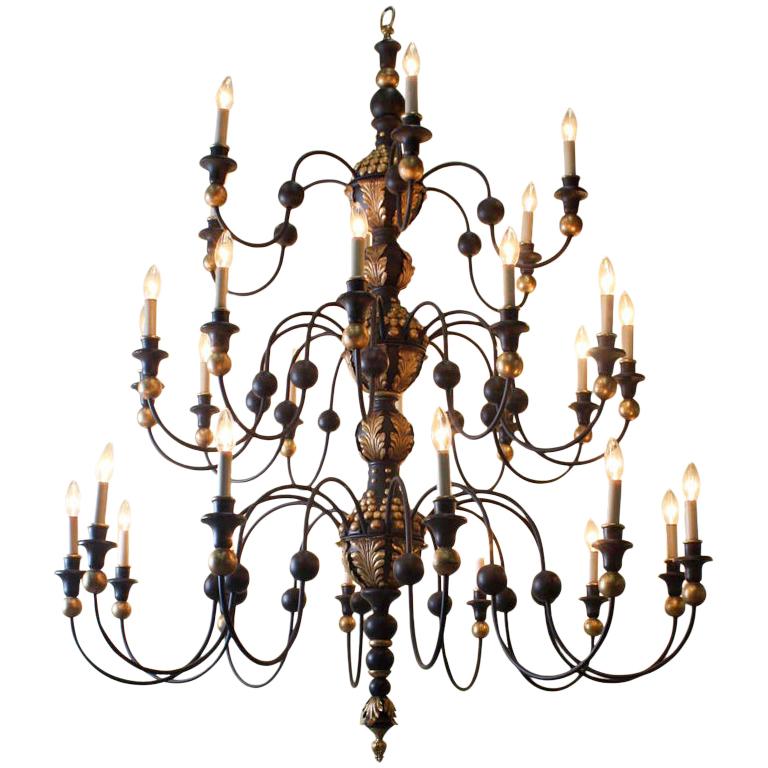 Quebec 18th Century Style Three-Tier Chandelier of Substantial Proportions