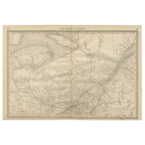 Quebec Antique Railroad Map c.1888 – La Belle Province, Cities & Towns