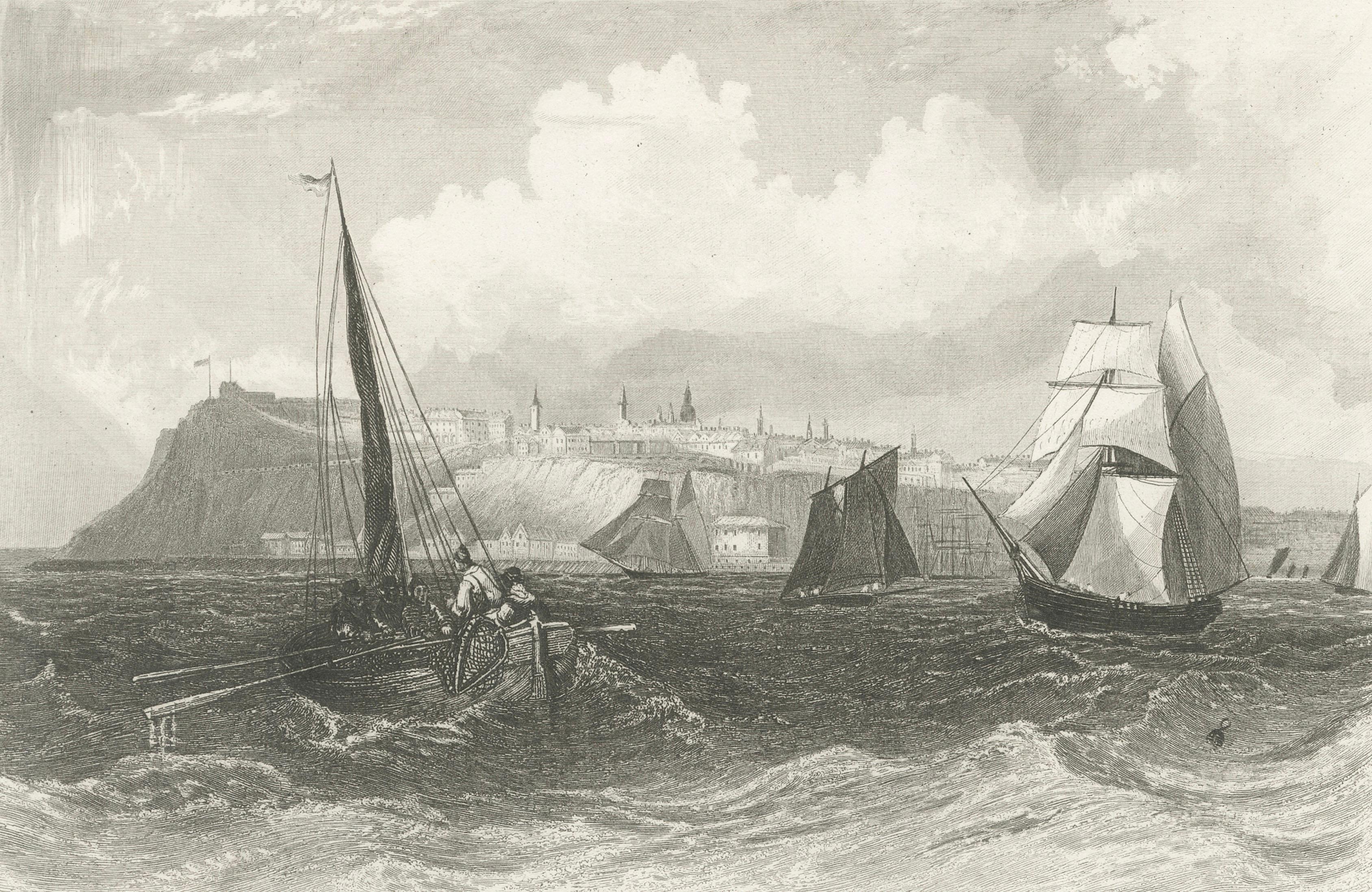 Quebec City Canada Harbor View – Antique Steel Engraving St. Lawrence River 1854