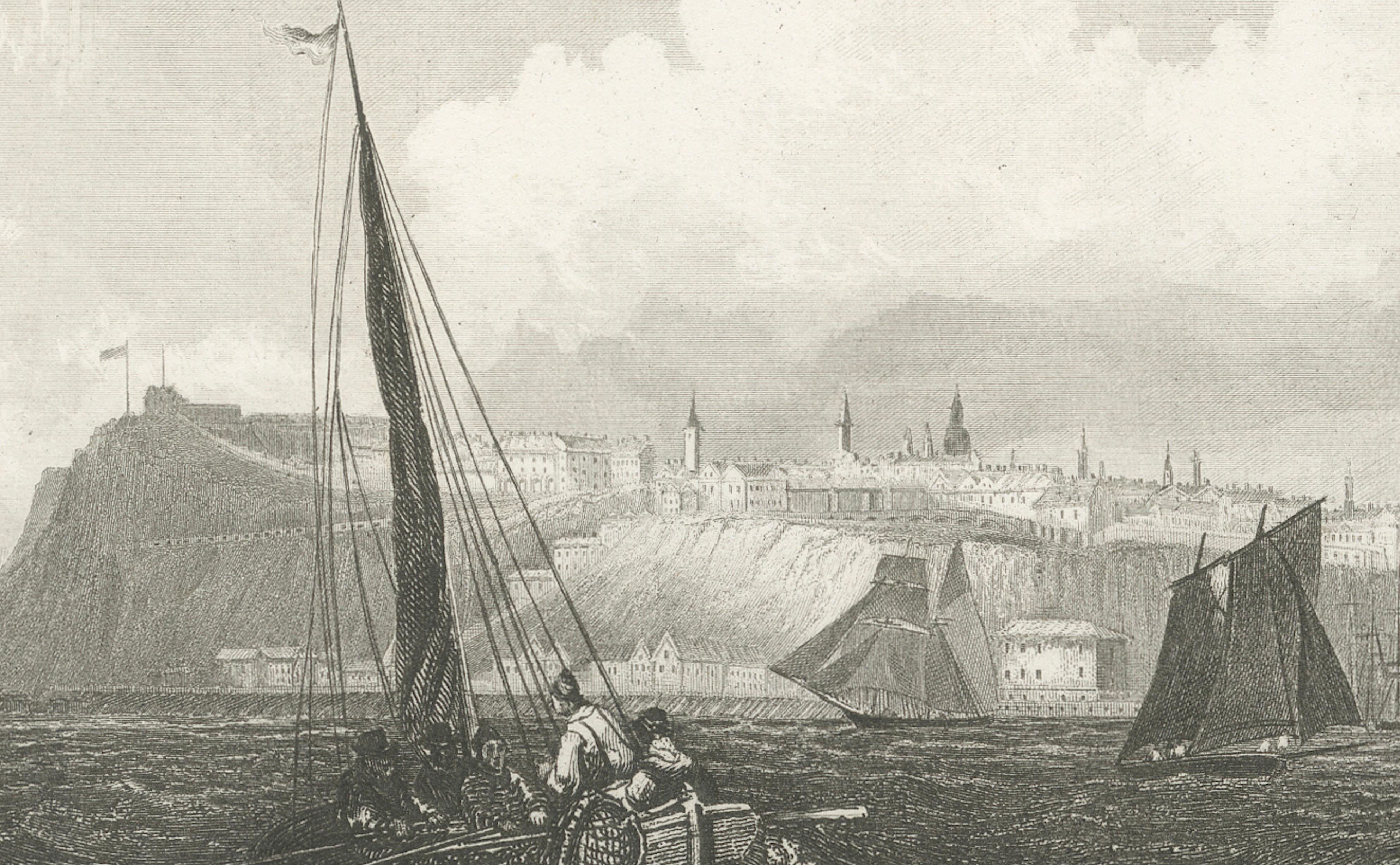 Quebec City Canada Harbor View – Antique Steel Engraving St. Lawrence River 1854