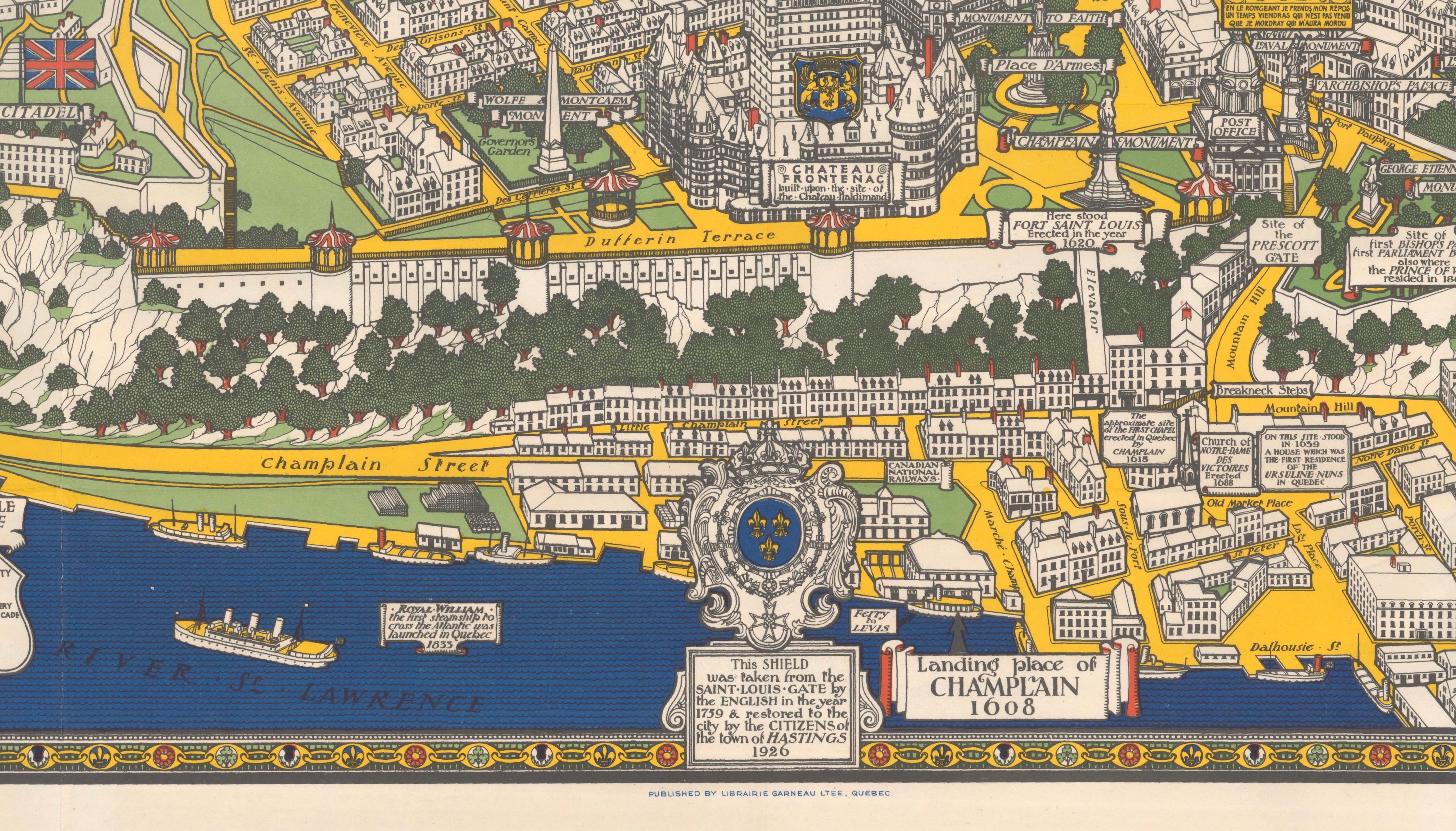 Quebec City Pictorial Map, The City of Quebec with Historical Notes, 1932