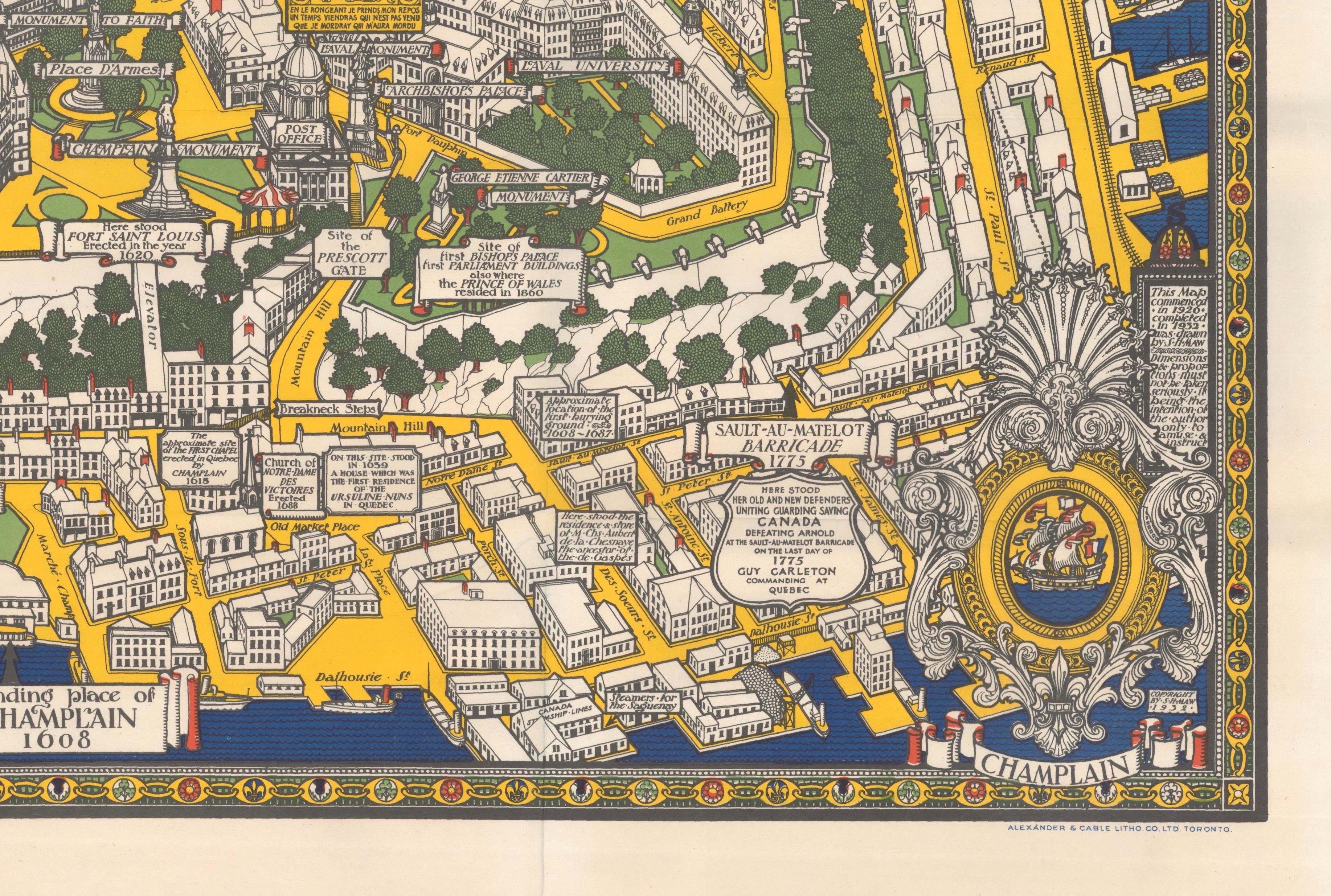 Quebec City Pictorial Map, The City of Quebec with Historical Notes, 1932
