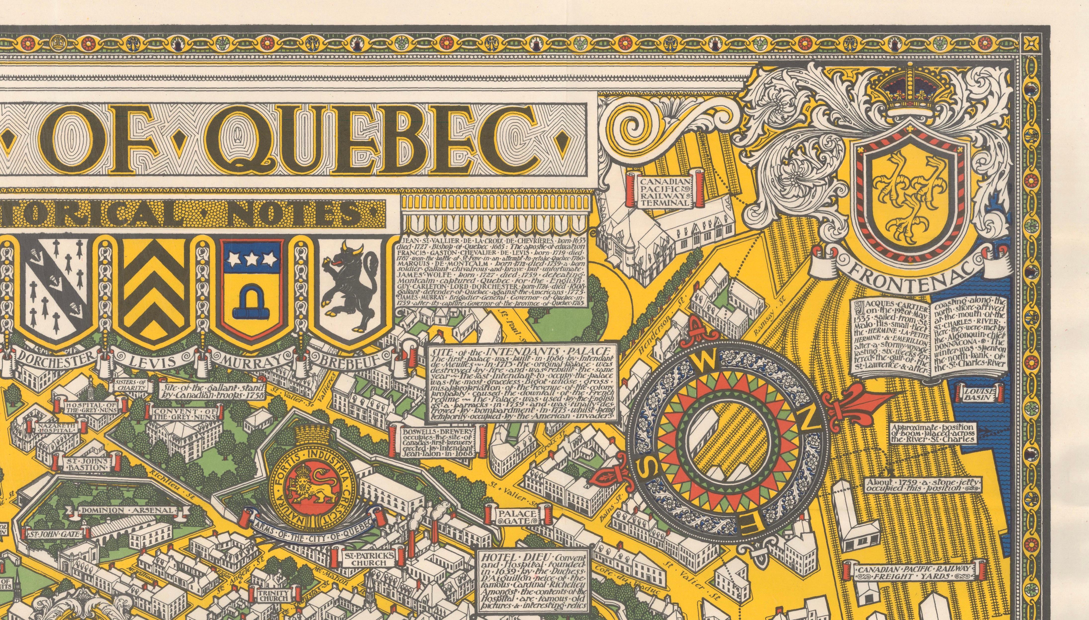 Quebec City Pictorial Map, The City of Quebec with Historical Notes, 1932
