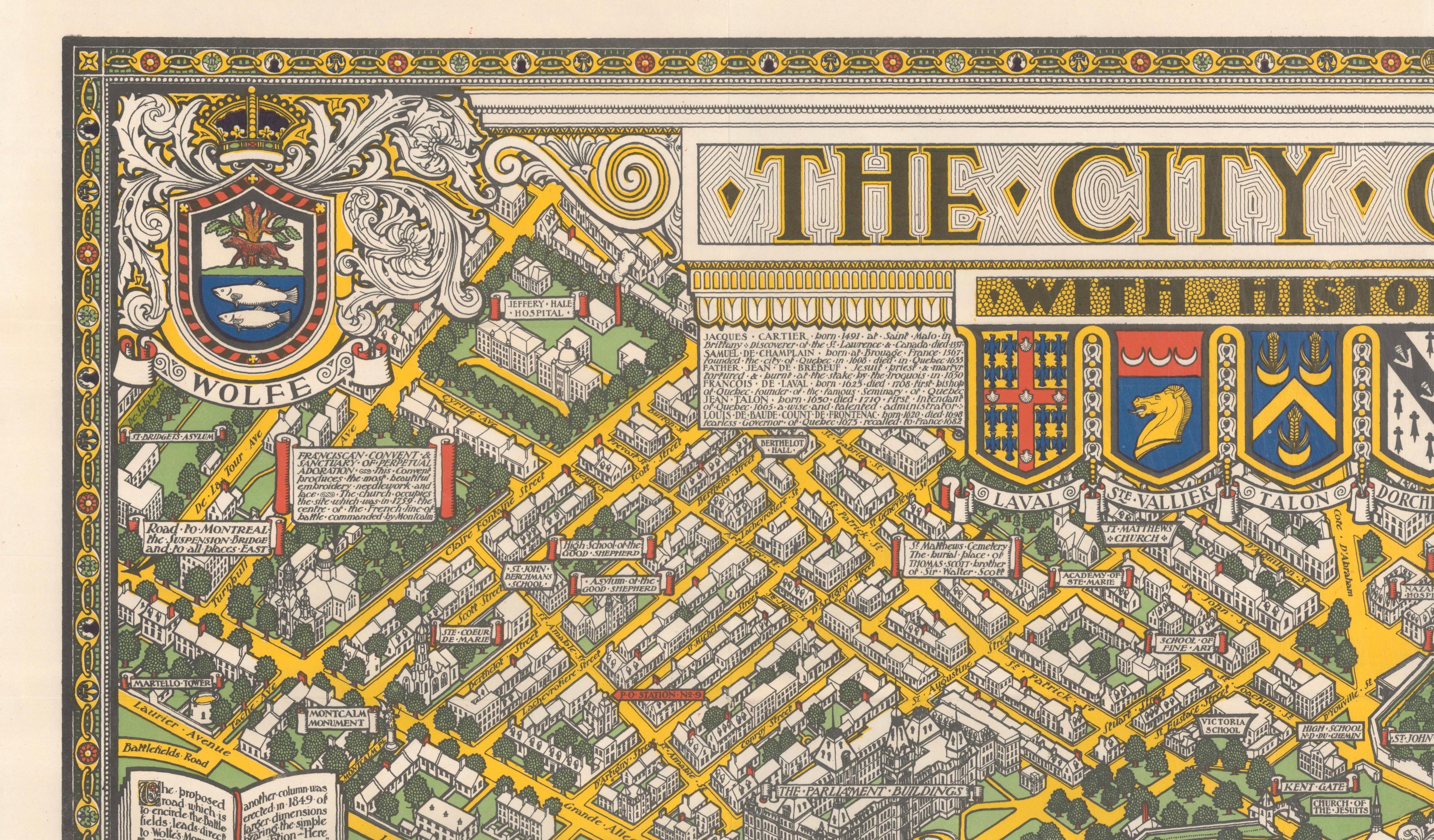Quebec City Pictorial Map, The City of Quebec with Historical Notes, 1932