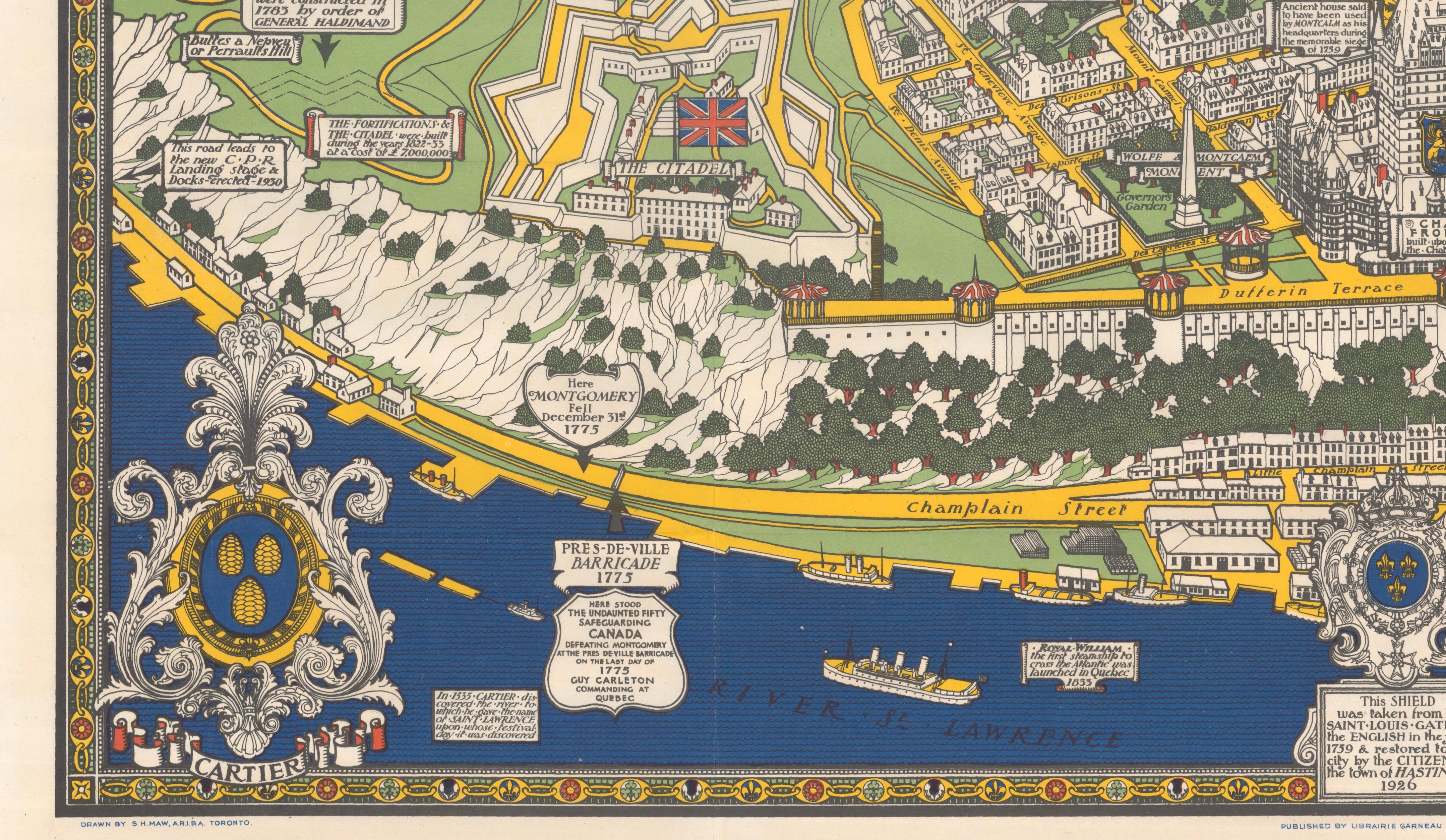 Quebec City Pictorial Map, The City of Quebec with Historical Notes, 1932