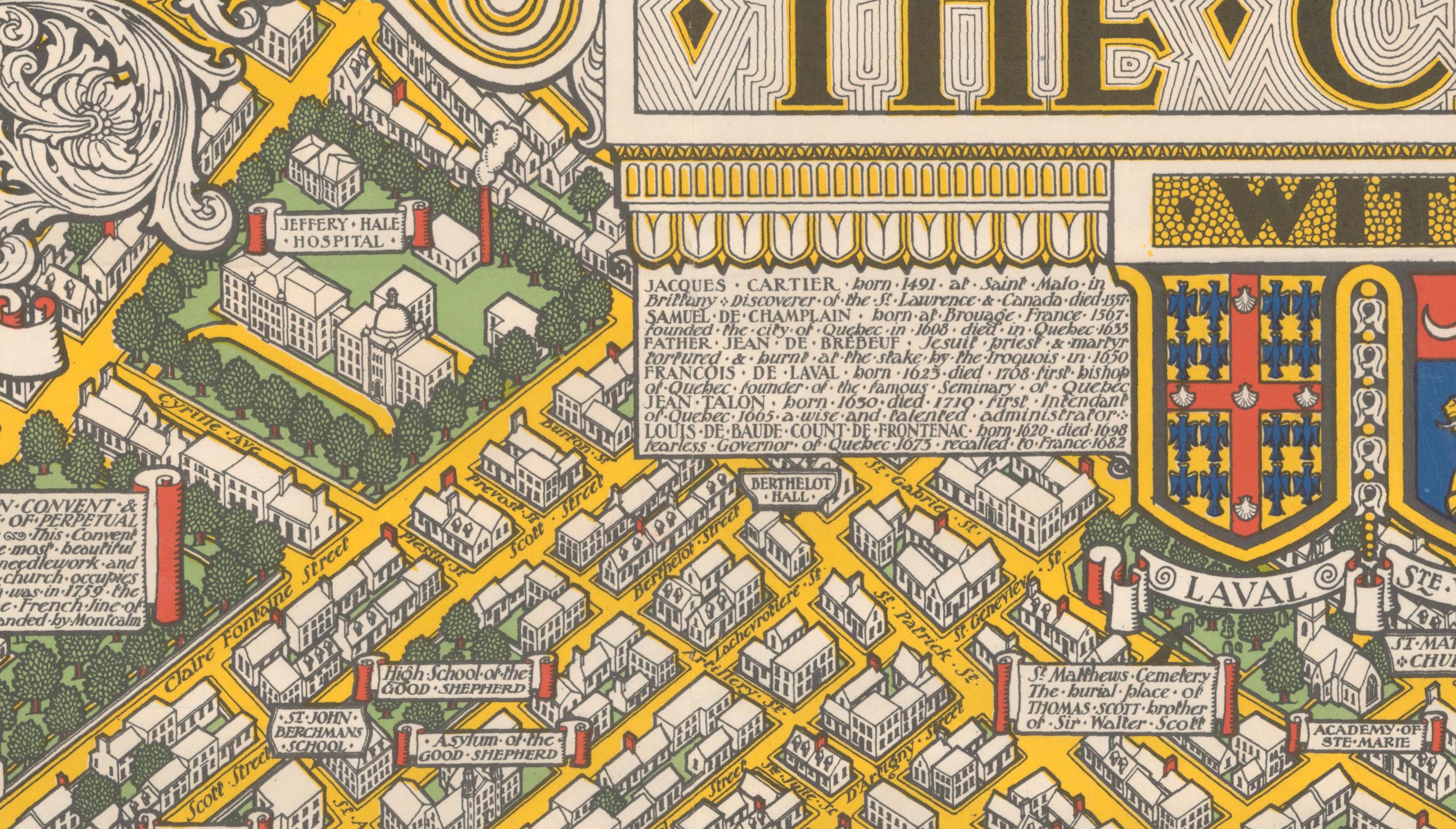 Quebec City Pictorial Map, The City of Quebec with Historical Notes, 1932