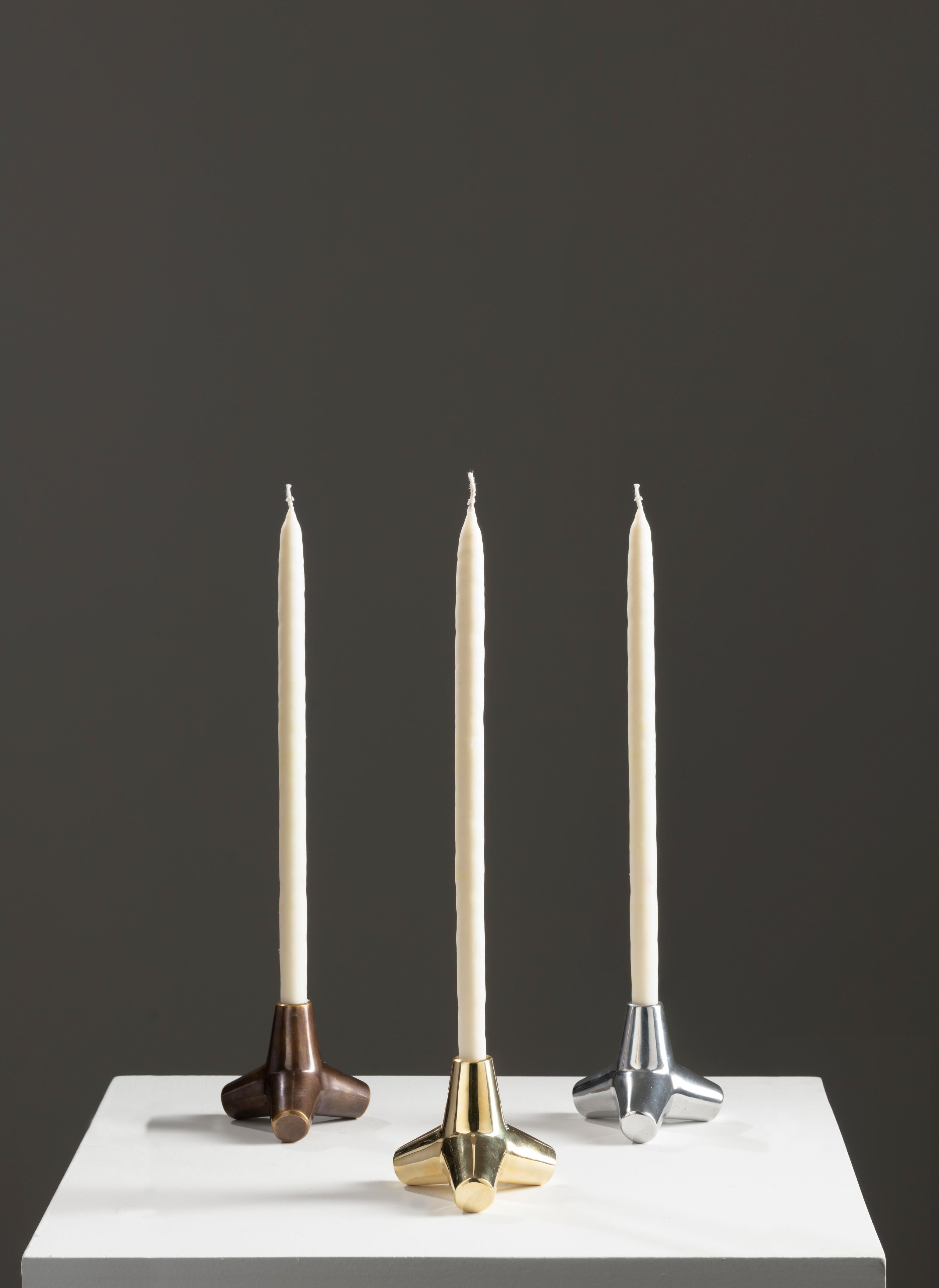 Brazilian Quebra-mar brass and aluminium candle holder For Sale