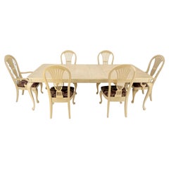 Queen An Style White Wash Dining Table 6 Chairs Set by Century Furniture MINT
