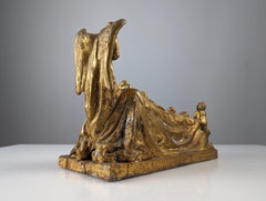 Queen and Angels sculpture in golden terracotta