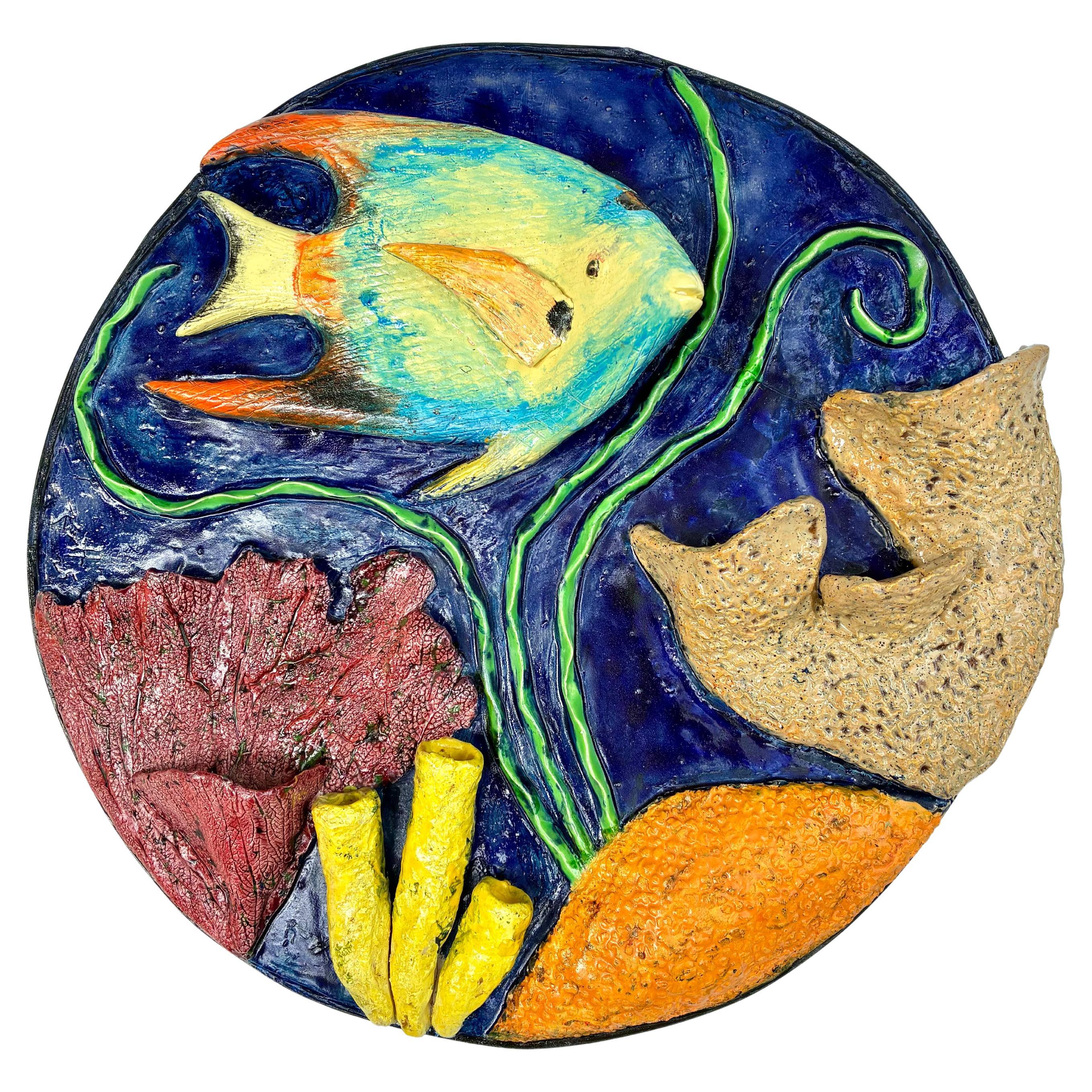 Sculpture murale en céramique Reine Ange Poisson