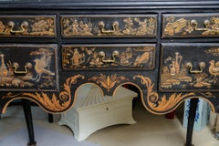 Queen Ann Style Chinoiserie Ebonized Wood & Lacquered  Decorated Dresser