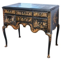 Queen Ann Style Chinoiserie Ebonized Wood & Lacquered  Decorated Dresser