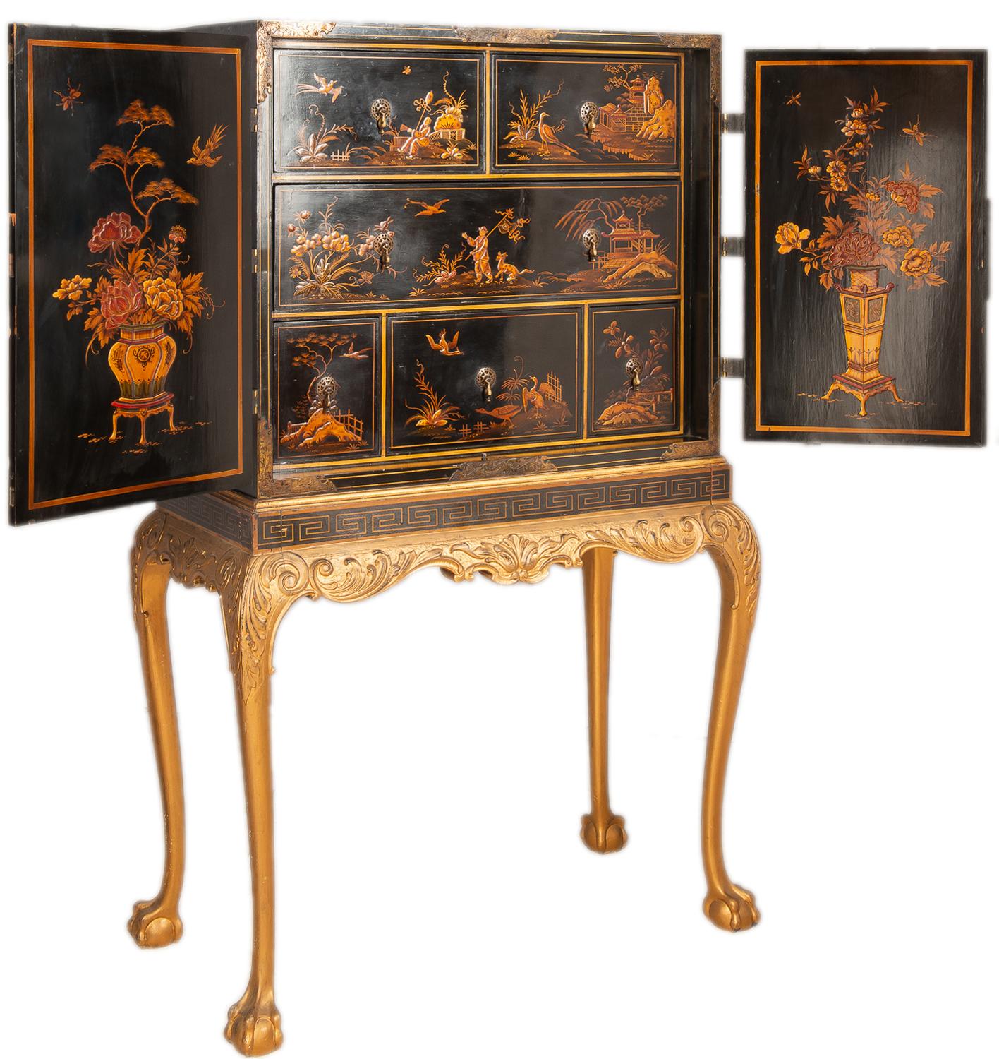 English Queen Ann Style Lacquered Cabinet on Stand, circa 1900
