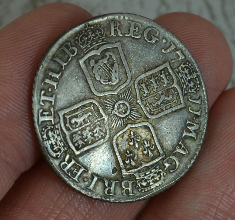 George I Queen Anne 1711 Original Shilling Coin AVF Toned For Sale