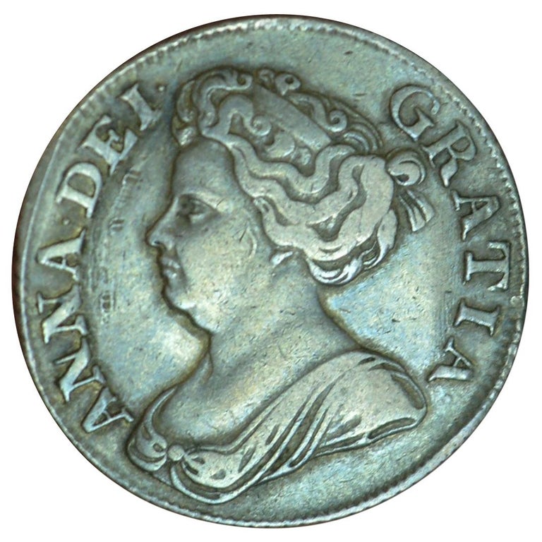 Queen Anne 1711 Original Shilling Coin AVF Toned For Sale