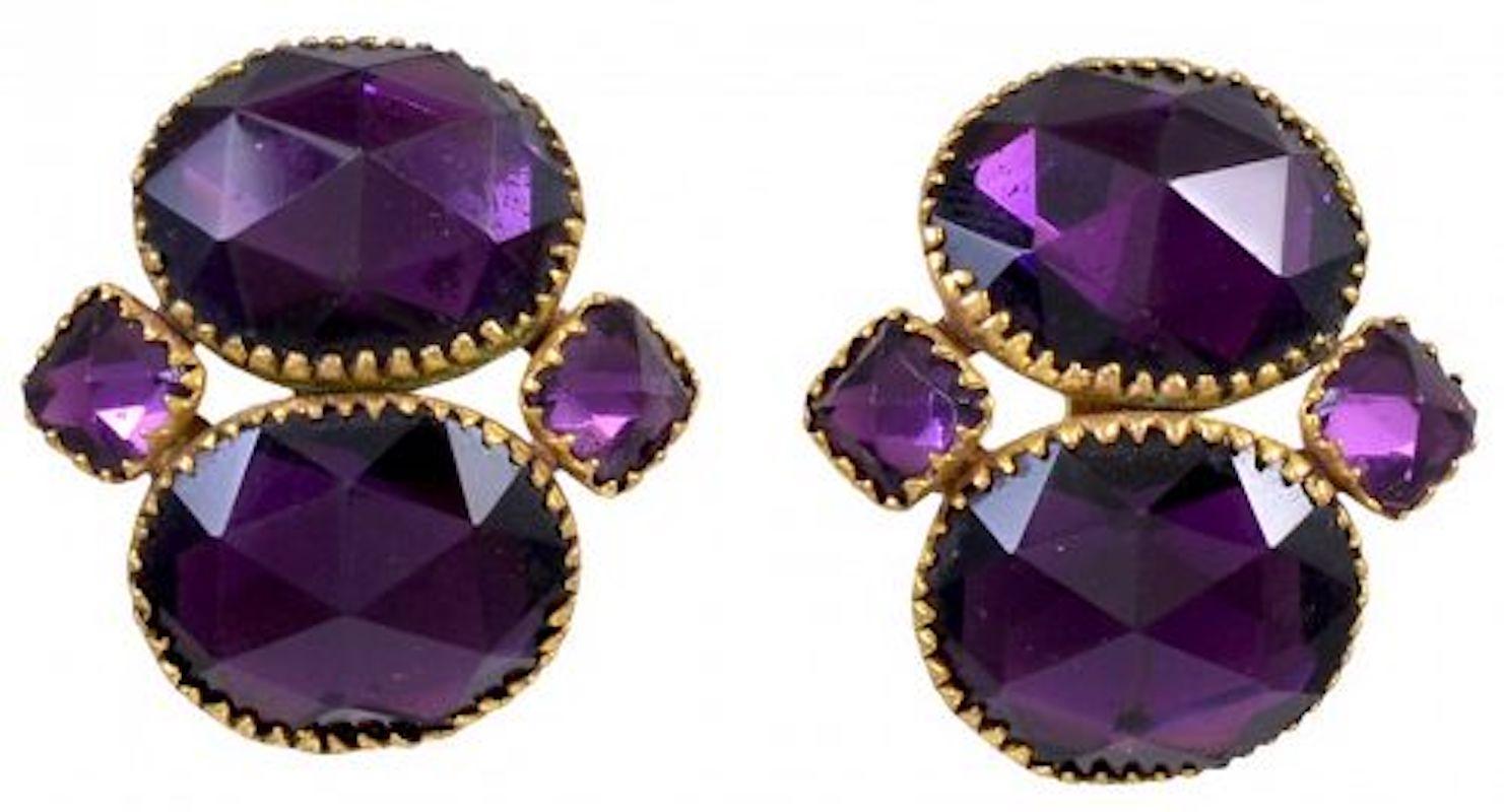 Amethyst-Ohrringe mit Paste, um 1860, von Anne Anne (Rosenschliff)