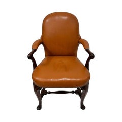 Queen Anne armchair, 19th century, upholstered in tan leather