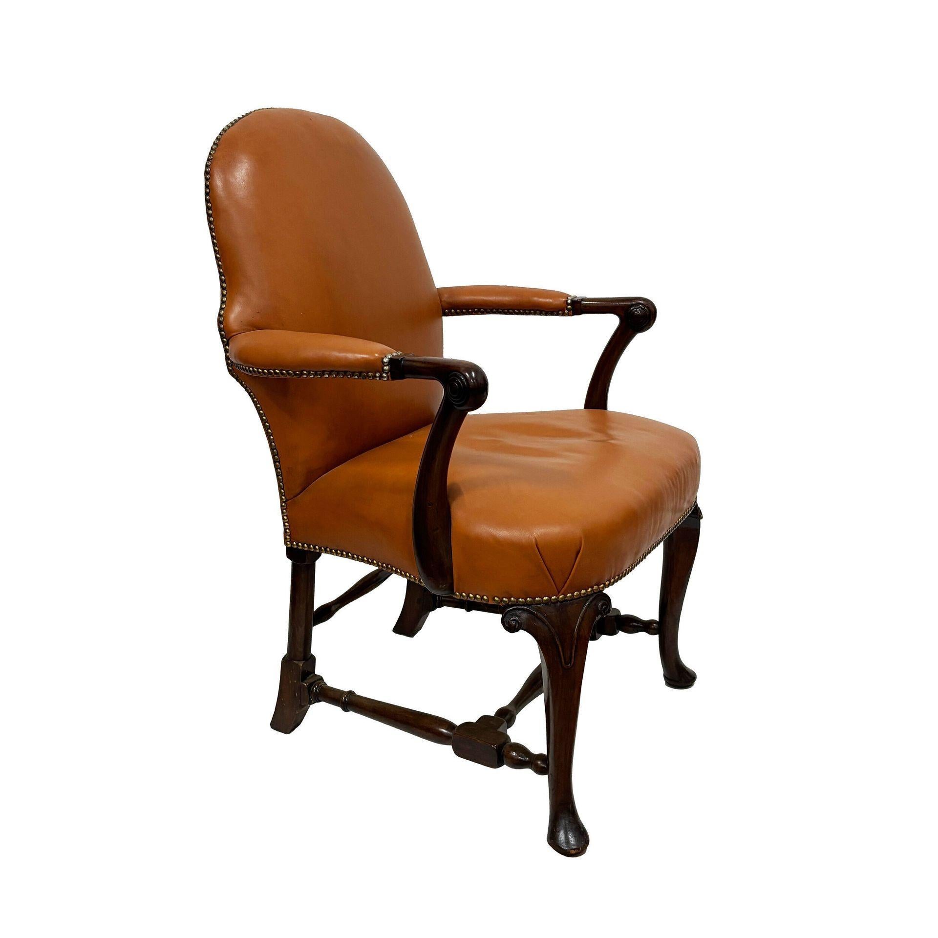 Queen Anne Sessel, 19. Jahrhundert, gepolstert mit hellbraunem Leder (Englisch) im Angebot