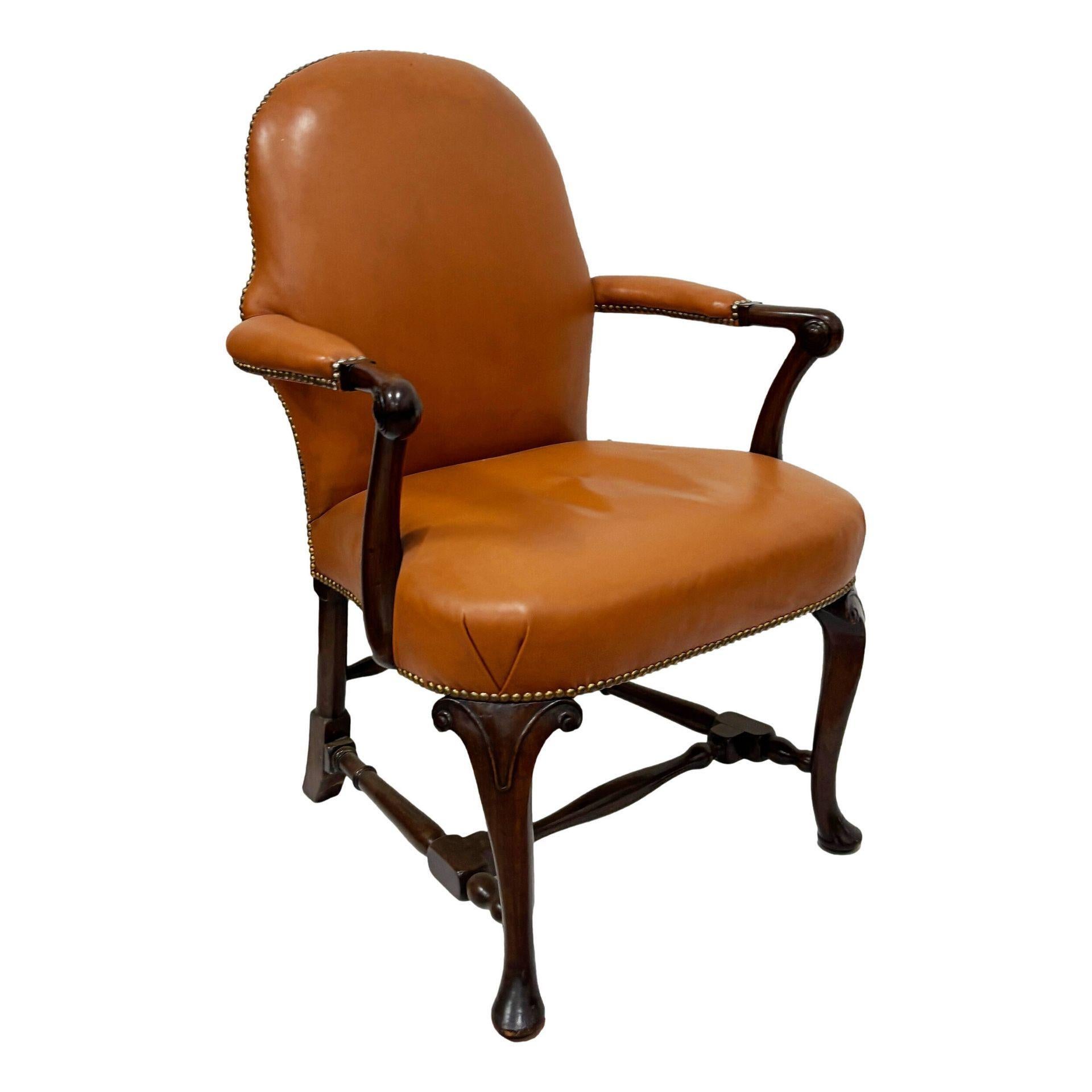 Queen Anne Sessel, 19. Jahrhundert, gepolstert mit hellbraunem Leder im Angebot 3