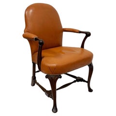 Queen Anne armchair, 19th century, upholstered in tan leather