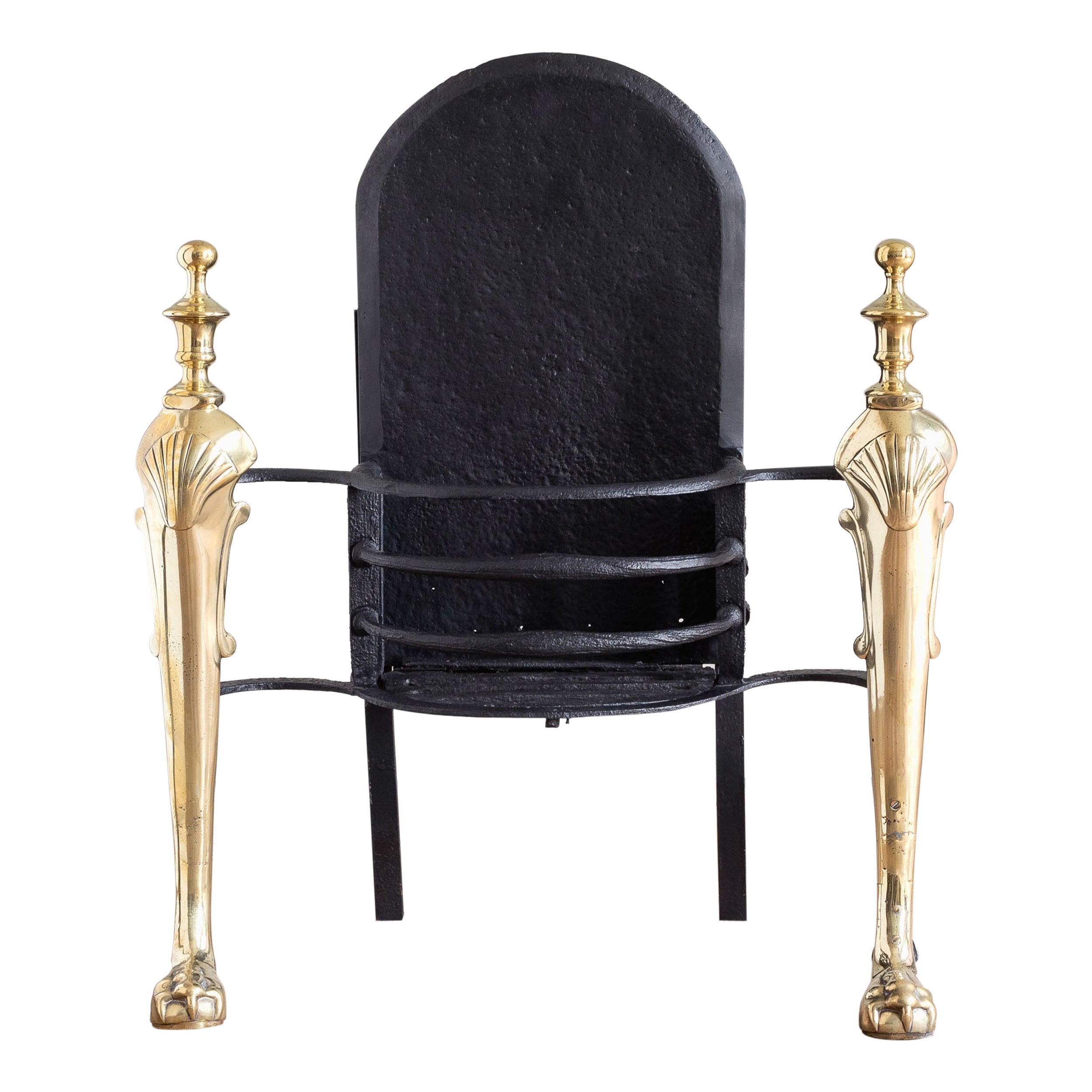 Queen Anne Brass and Wrought Iron Fire Grate