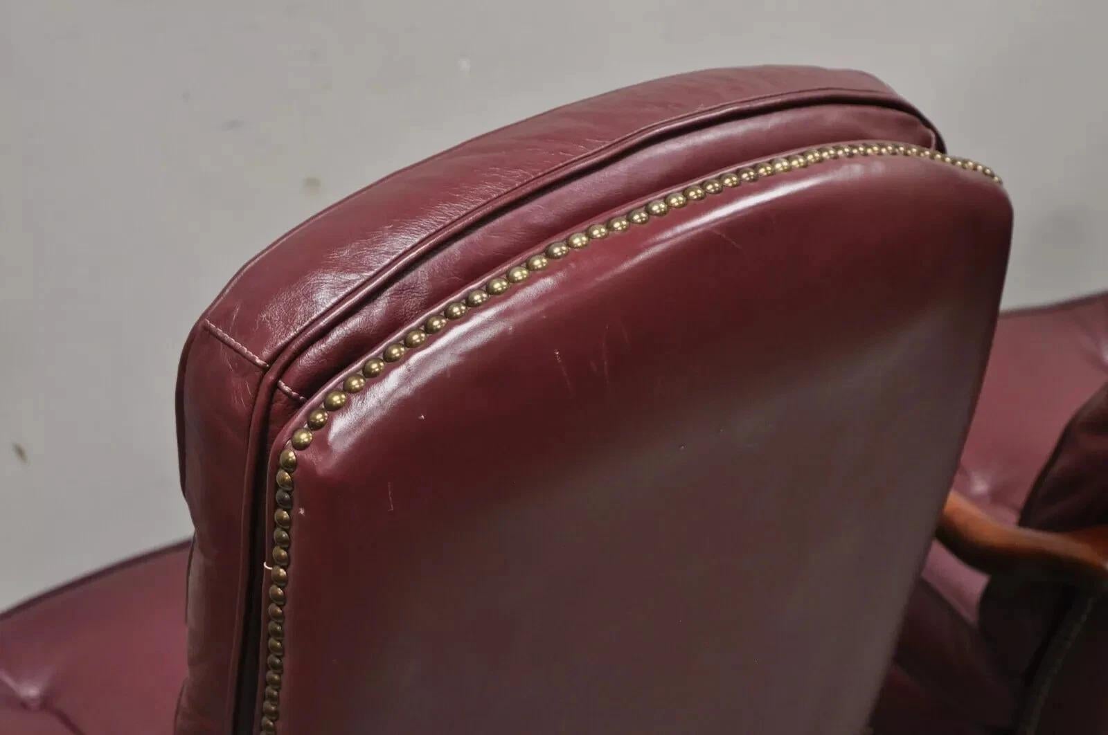 Queen Anne Burgundy Leather Library Office Arm Chairs by St Timothy Chair Pair For Sale 6