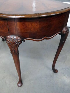 Queen Anne Burled Walnut Demilune Table