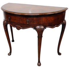 Queen Anne Burled Walnut Demilune Table