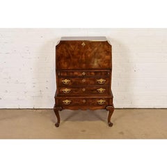 Queen Anne Burled Walnut Secretary Desk by National Mt. Airy, Circa 1960s