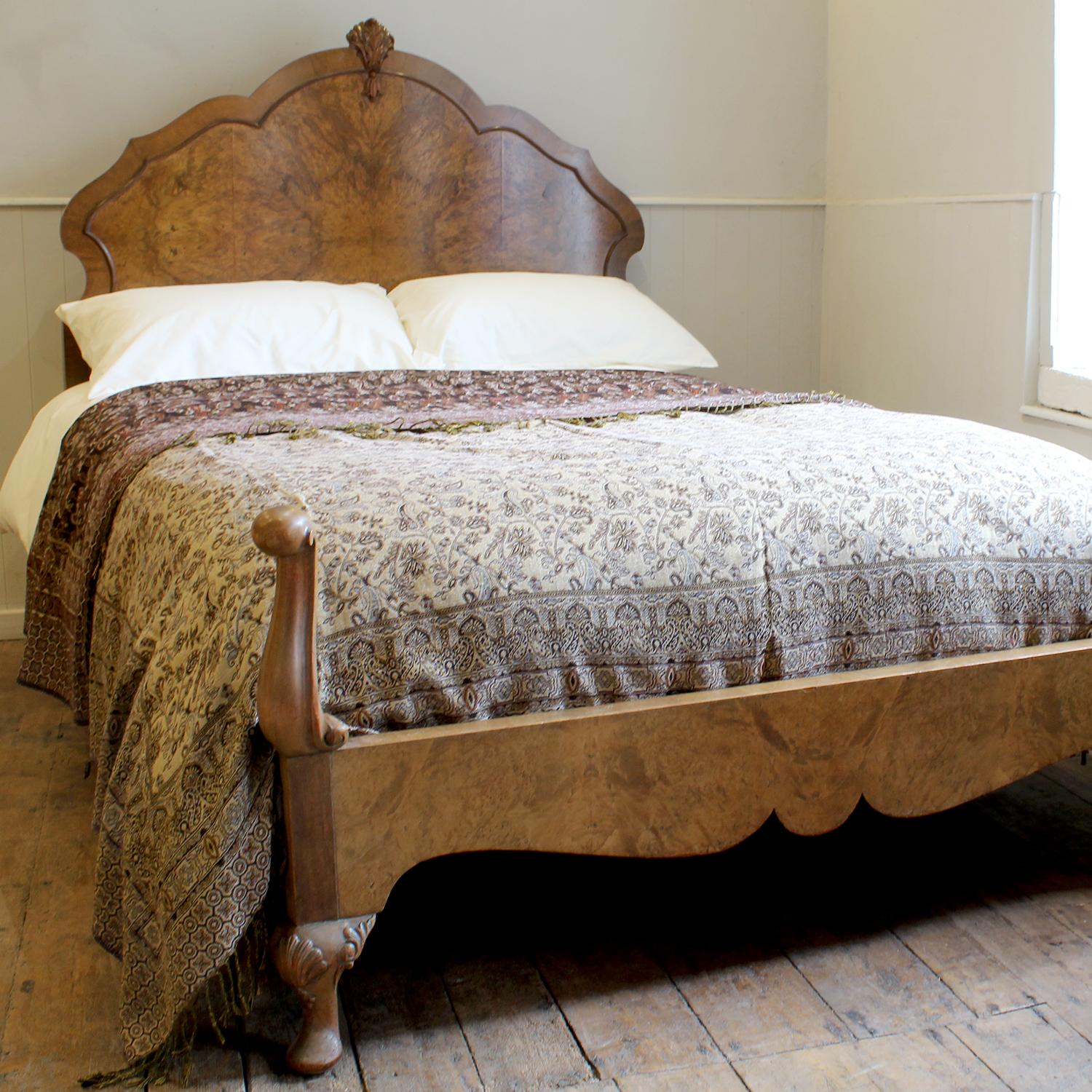English Queen Anne Burr Walnut Antique Bed - WD60