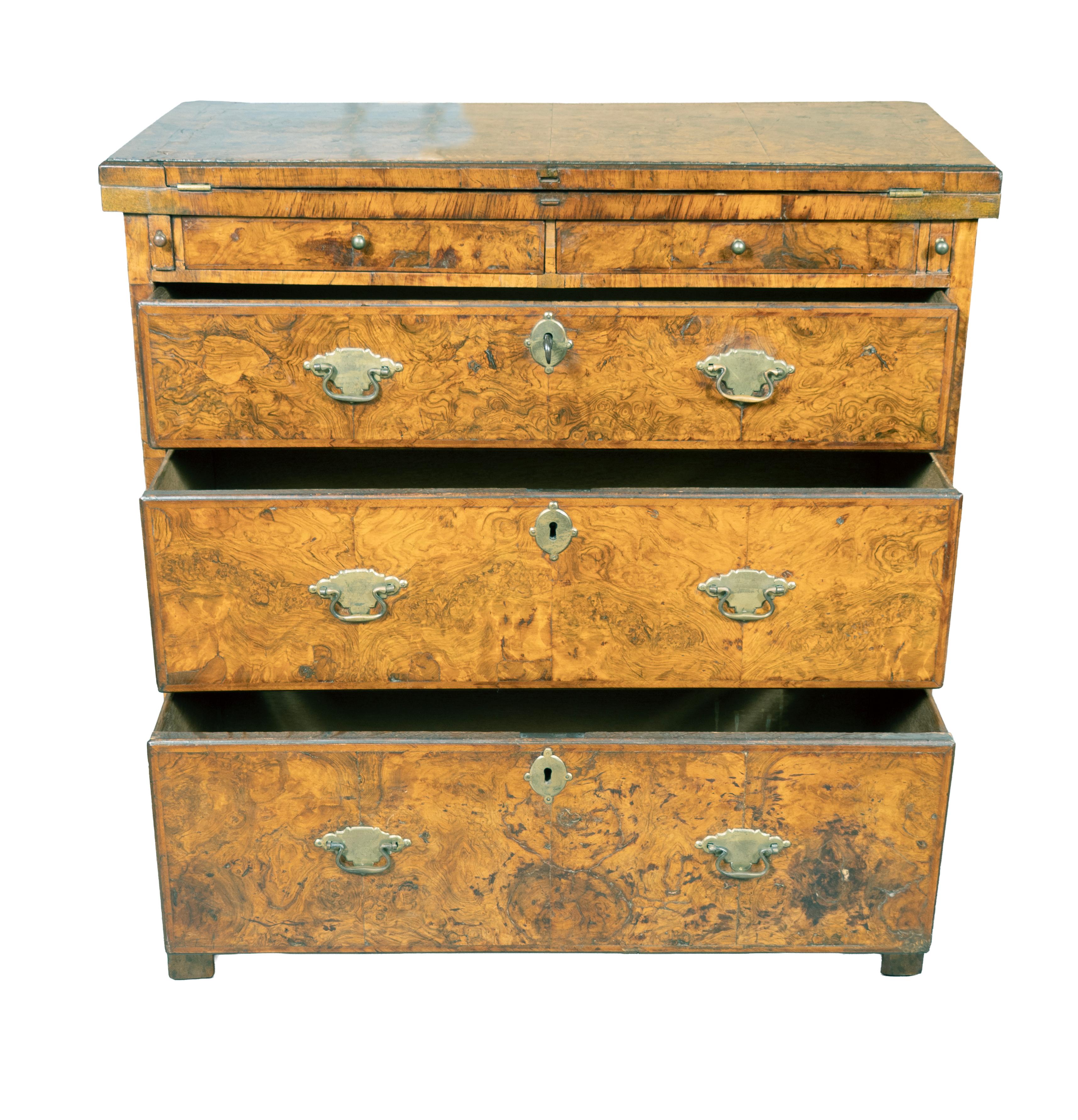 English Queen Anne Burr Walnut Bachelors Chest For Sale