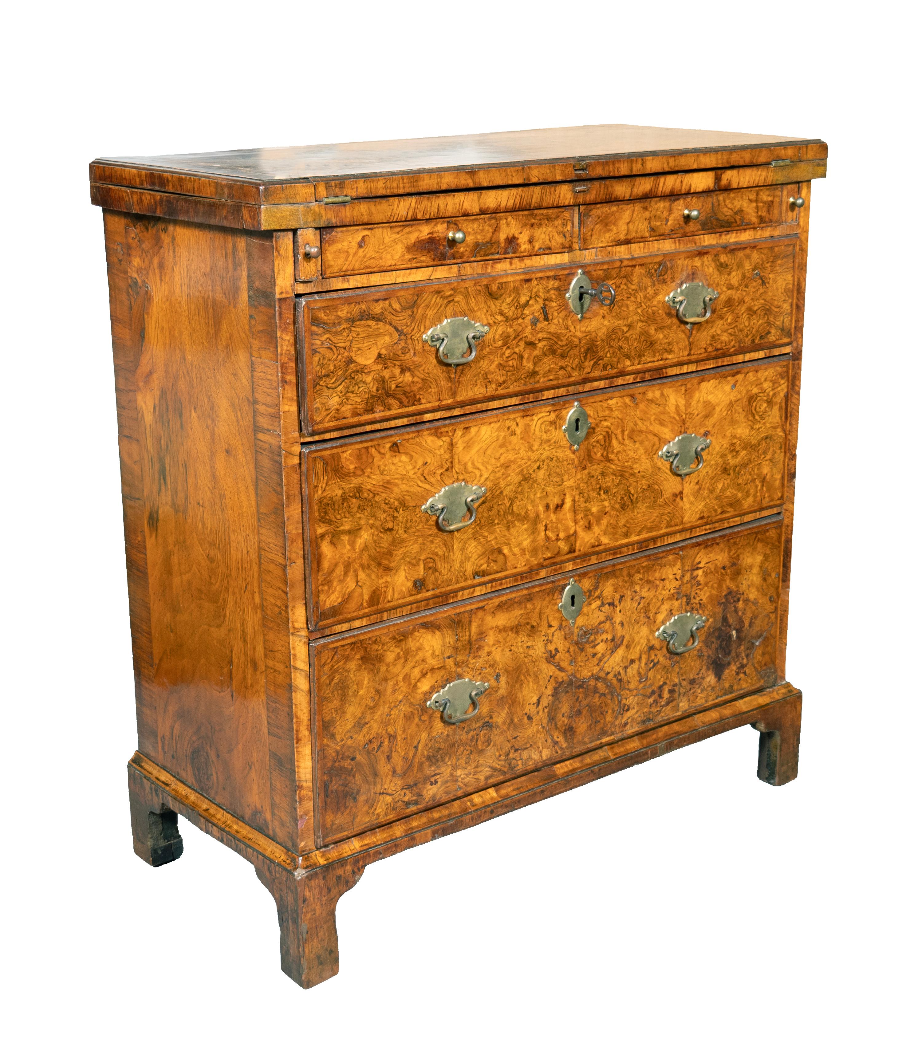 Early 18th Century Queen Anne Burr Walnut Bachelors Chest For Sale