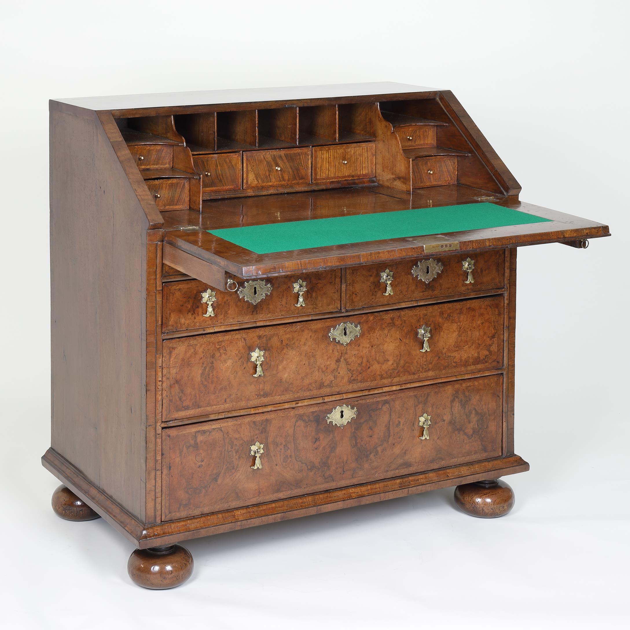 English Queen Anne Burr Walnut Bureau For Sale