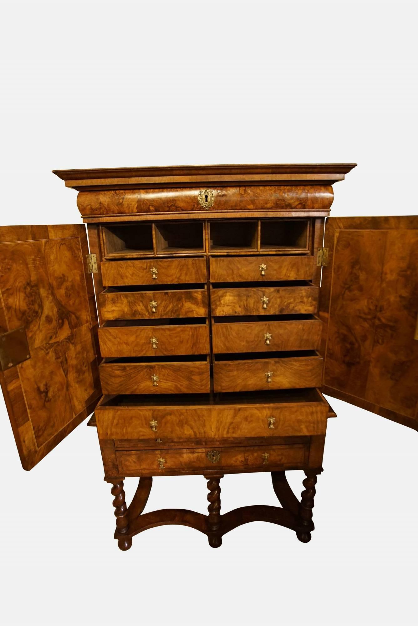 18th Century Queen Anne Burr Walnut Cabinet on Stand For Sale