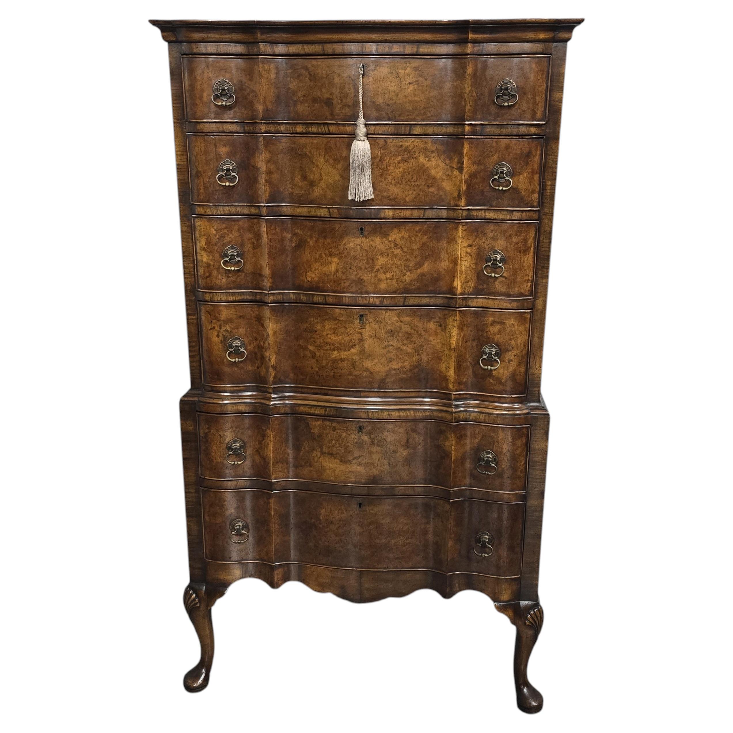 Queen Anne Burr Walnut Chest of Drawers on Stand
