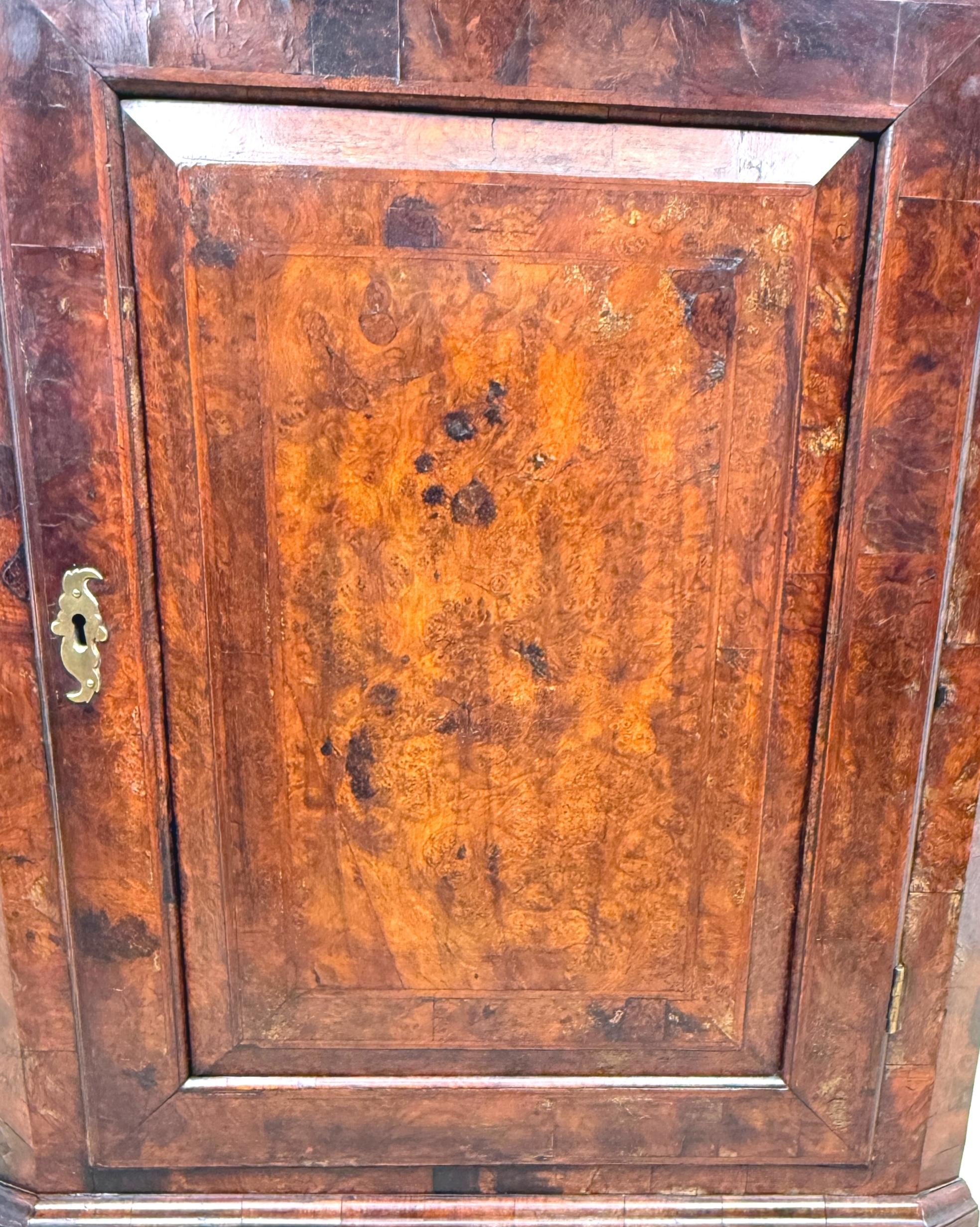 Queen Anne Burr Walnut Hanging Corner Cupboard For Sale 5
