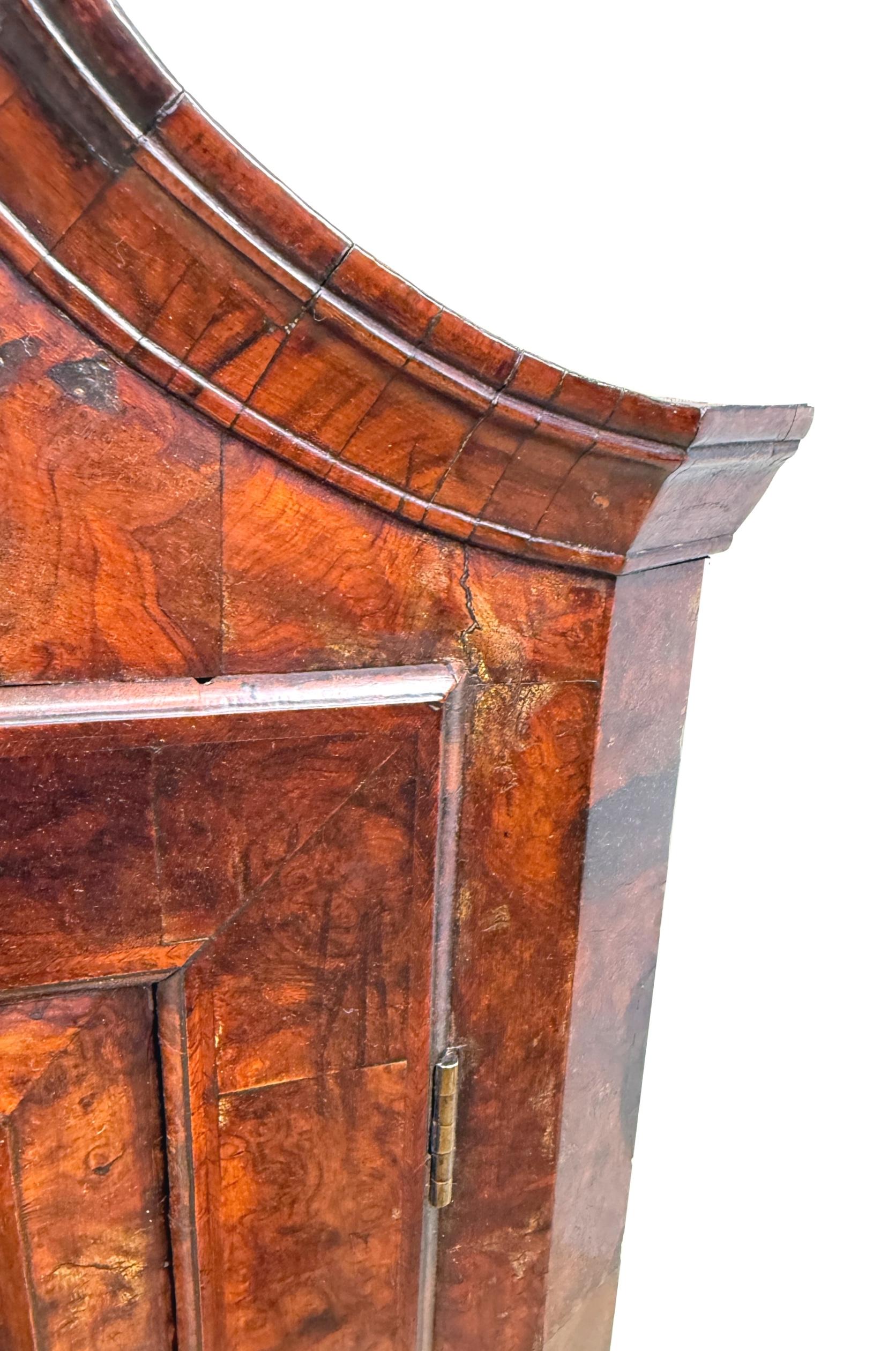 Queen Anne Burr Walnut Hanging Corner Cupboard For Sale 2