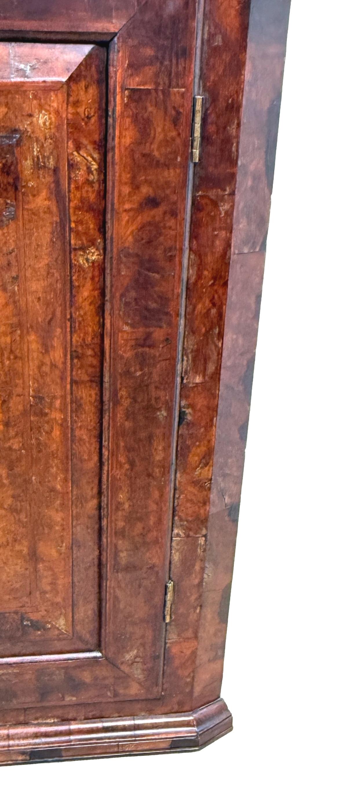 Queen Anne Burr Walnut Hanging Corner Cupboard For Sale 4