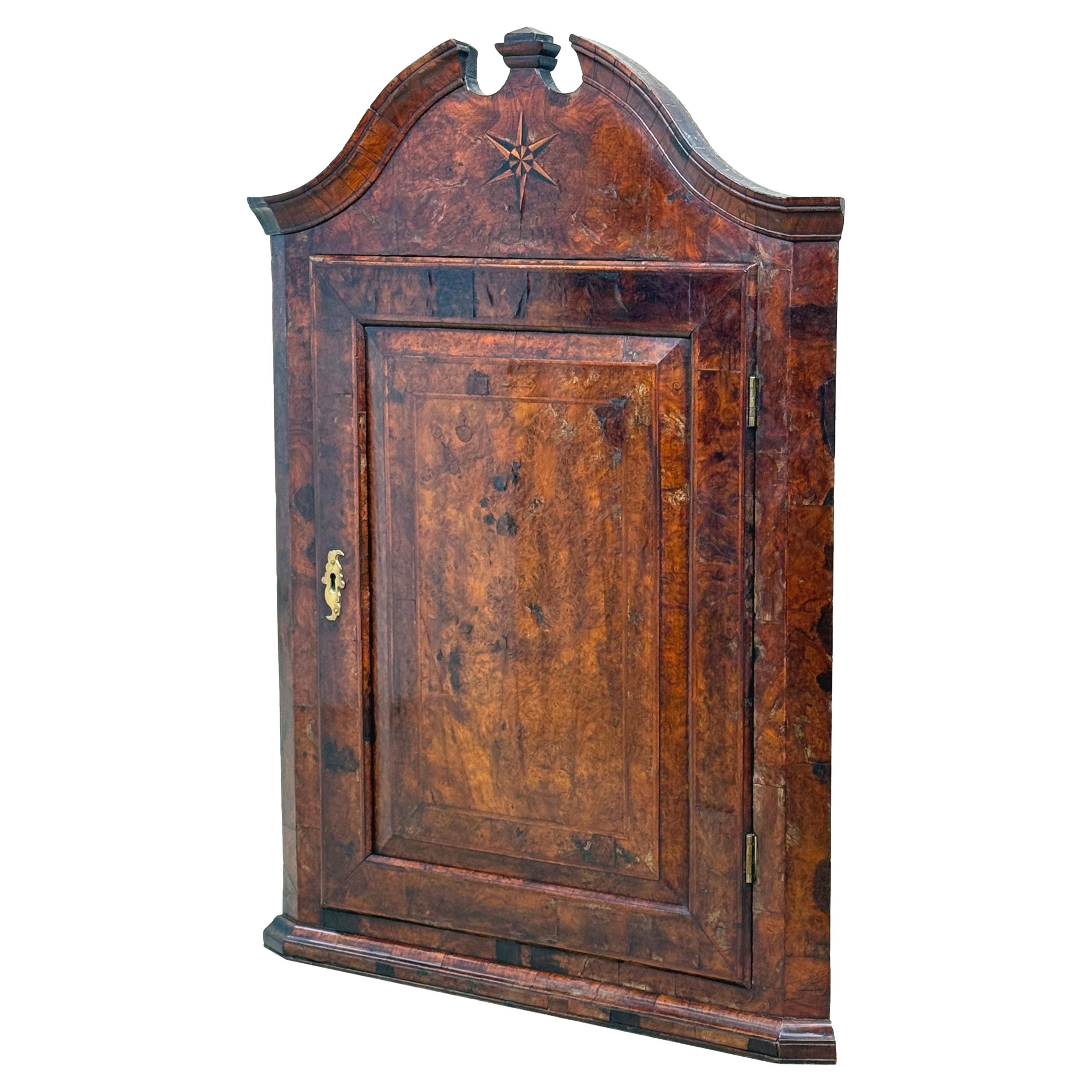 Queen Anne Burr Walnut Hanging Corner Cupboard