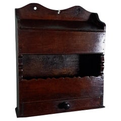 Antique Queen Anne Candle Salt and Key Wall Hanging Elm Box c. 1710