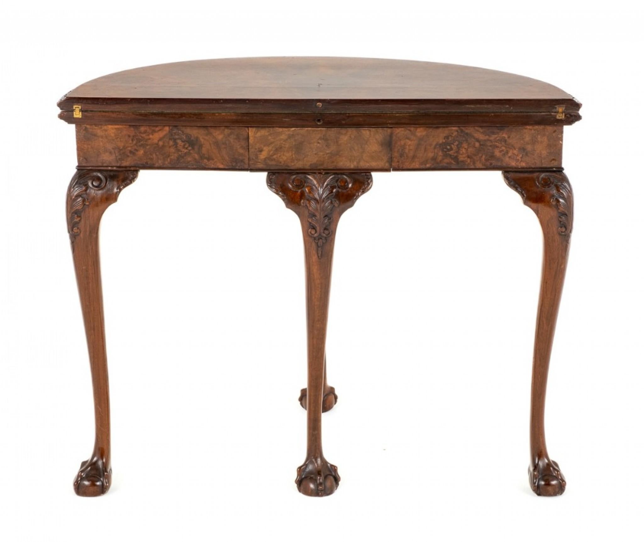 Queen Anne Card Table Demi Lune Walnut In Good Condition For Sale In Potters Bar, GB