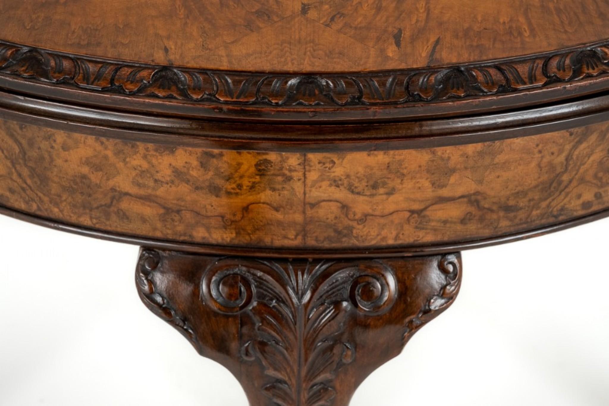 Early 20th Century Queen Anne Card Table Demi Lune Walnut For Sale