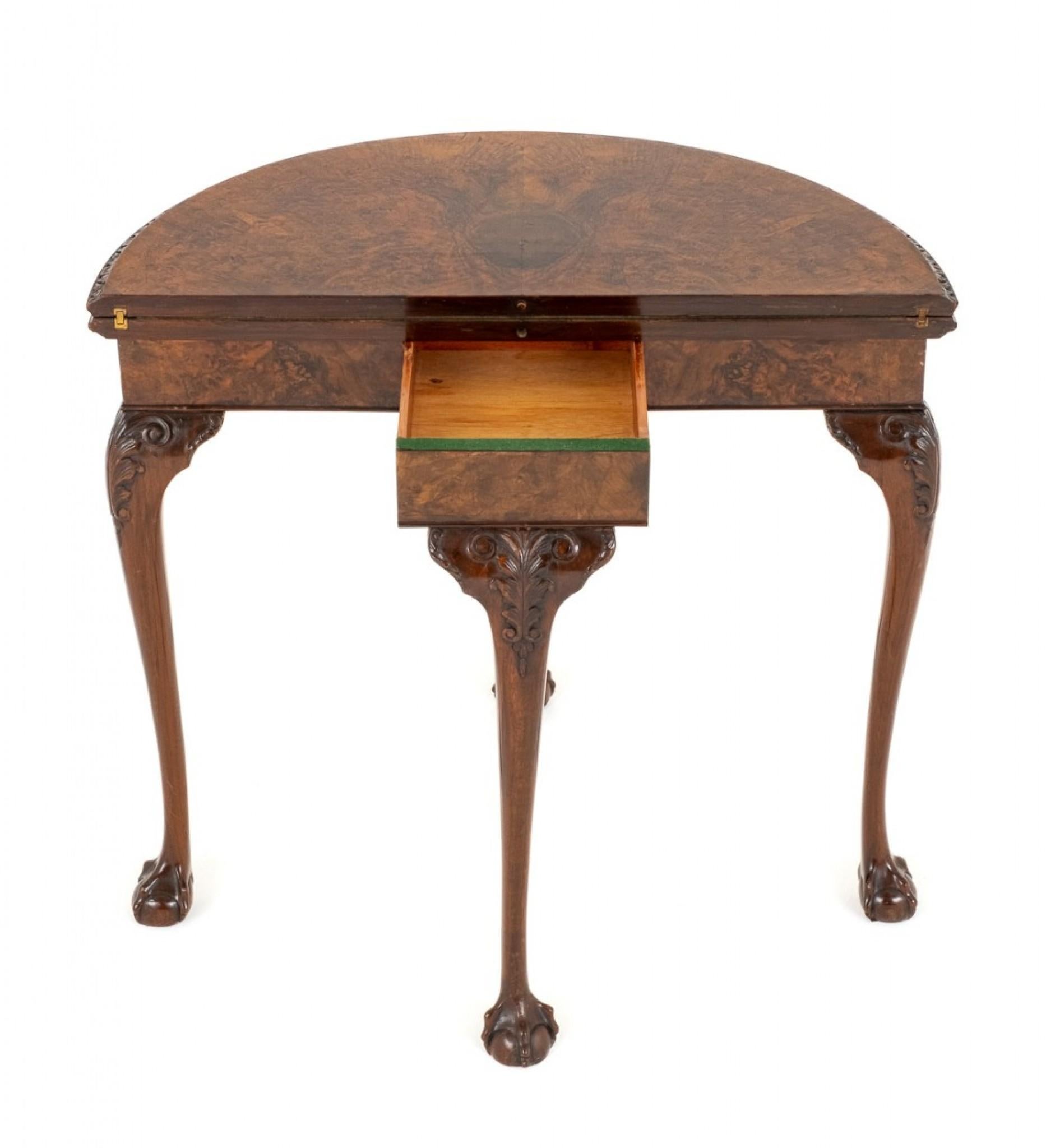 Queen Anne Card Table Demi Lune Walnut For Sale 1