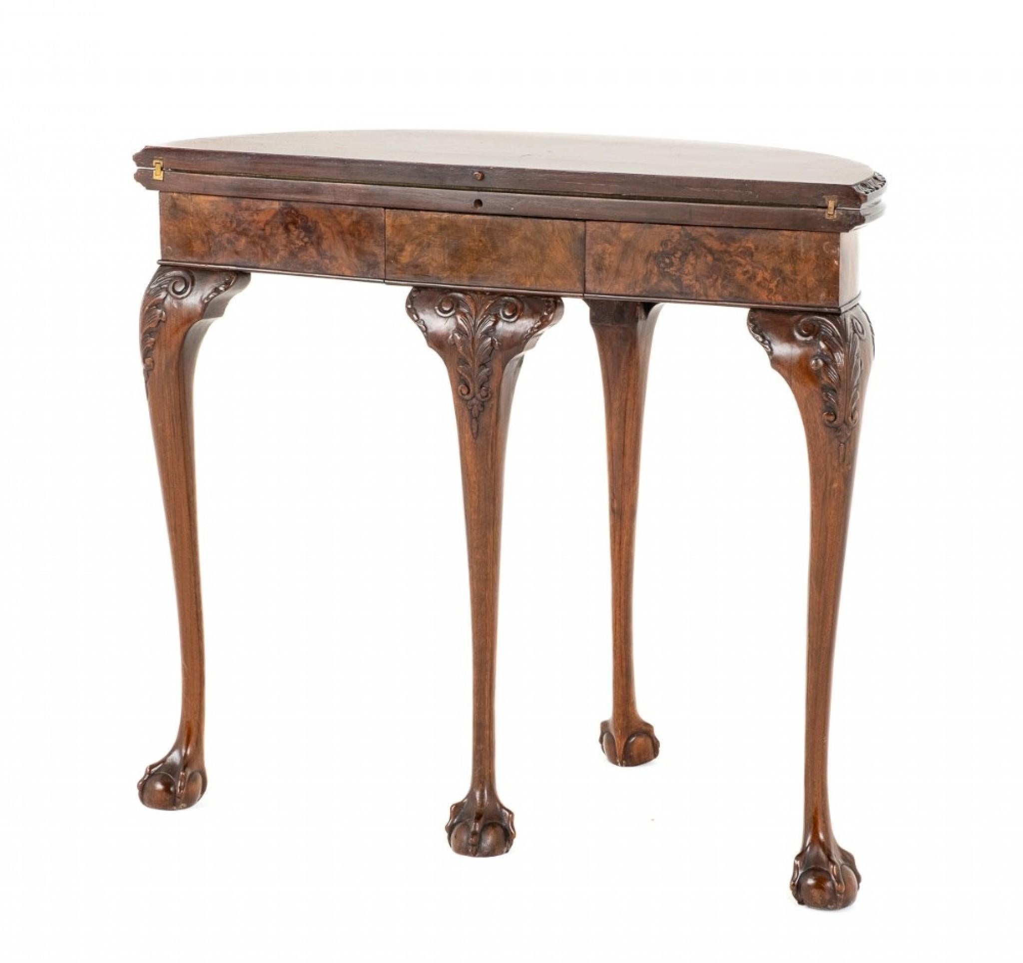Queen Anne Card Table Demi Lune Walnut For Sale 2