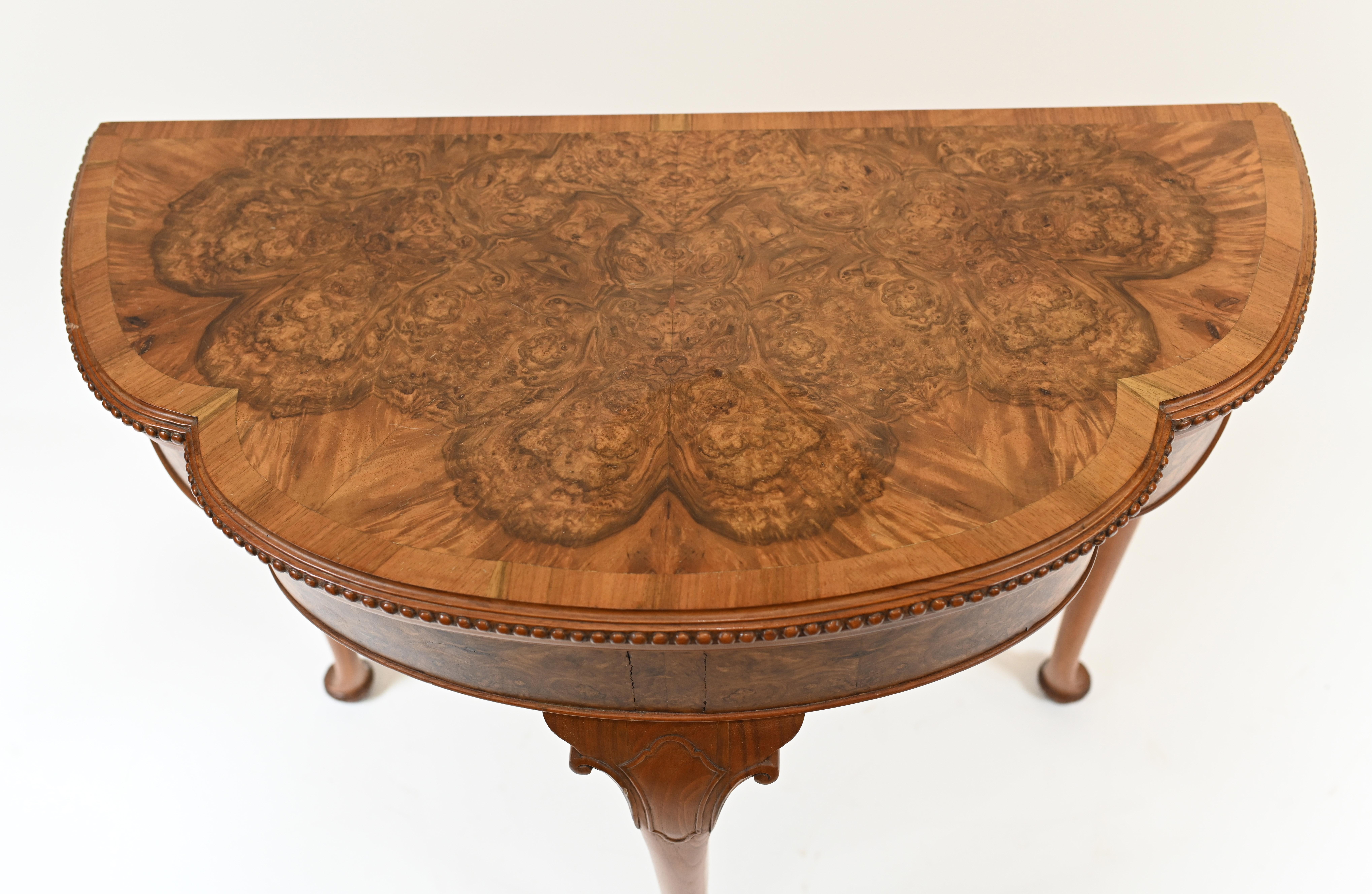 Queen Anne Card Table Games Burr Walnut In Good Condition For Sale In Potters Bar, GB