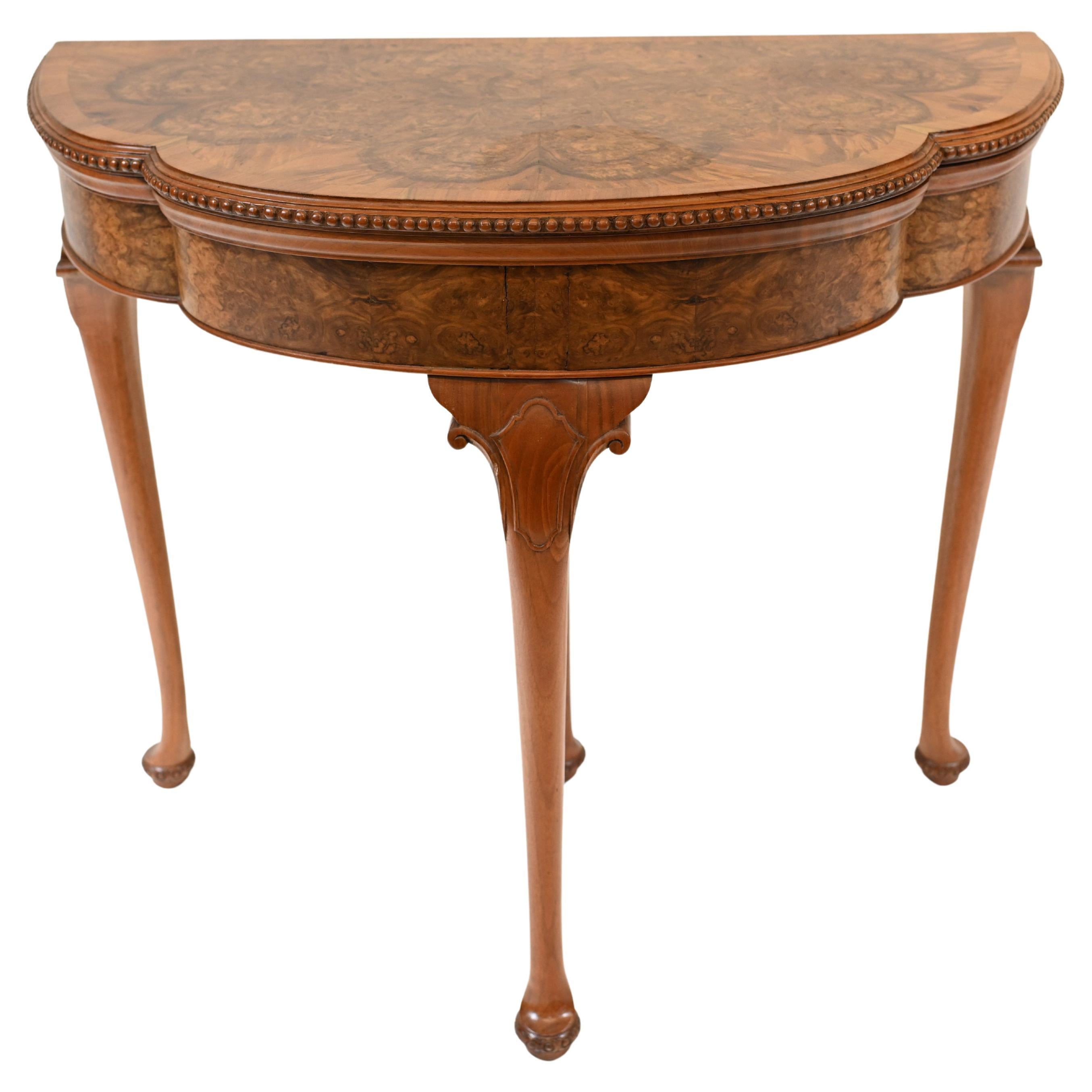 Queen Anne Card Table Games Burr Walnut For Sale