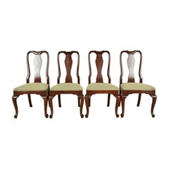 Queen Anne Carved Cherry Wood Dining Chairs, Set of Four